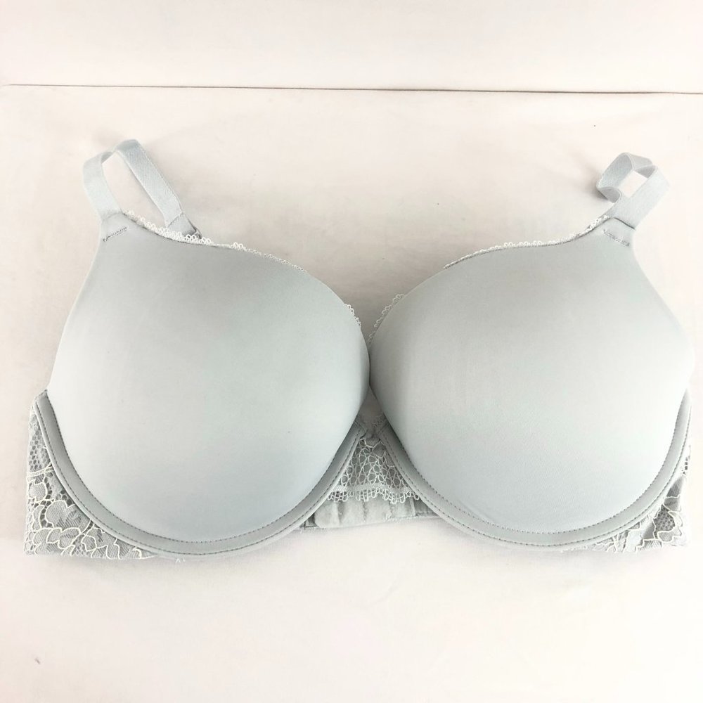 Auden Bra The Radiant Plunge Push-Up Lace Trim Gray 34D